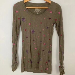 Decree Juniors Olive Green and Floral Long Sleeve Top Size Medium Juniors